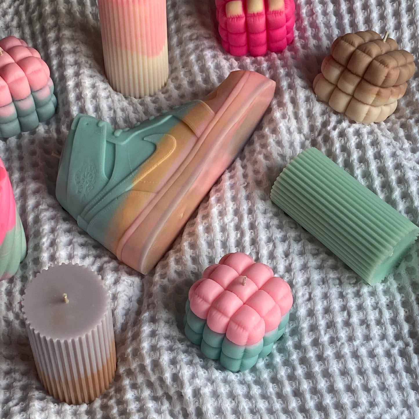 puff candle 1 | baby aqua + pink