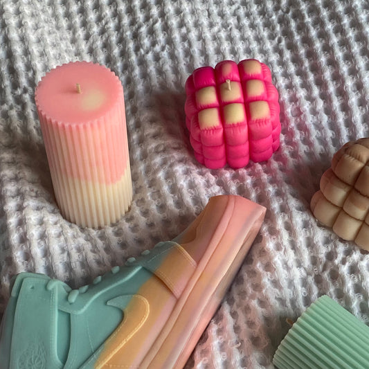 puff candle 4 | pink + yellow
